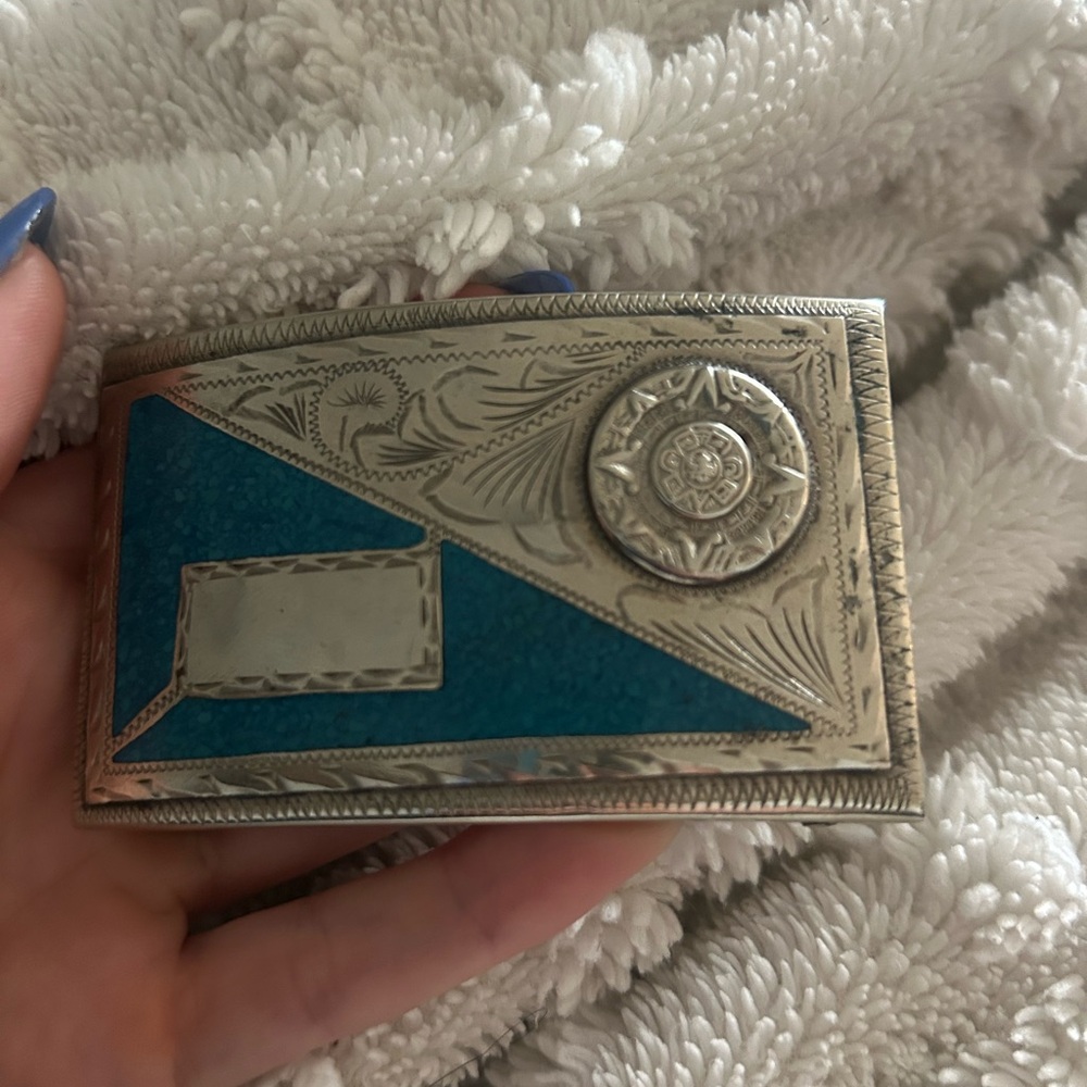 Sterling Silver and Turquoise inlay Belt Buckle